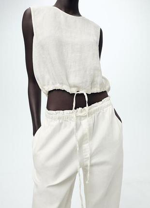 Короткий бежевий топ льон zara new