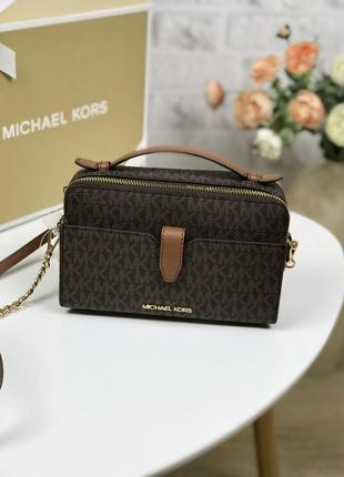 Сумка женская кросс-боди michael kors оригинал medium logo smartphone crossbody bag коричневая кросс боди3 фото