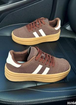 ▪️кроссовки на платформе кеды сникерсы высокая танкетка в стиле adidas bold gazelle samba коричневые нубук натуральный