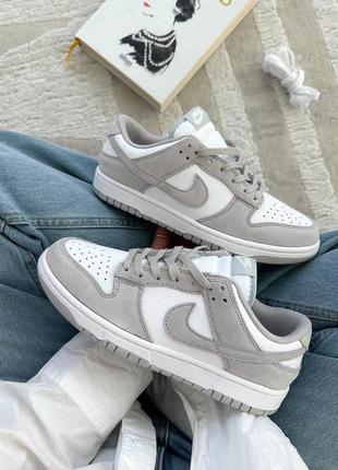 Женские осенние кроссовки nike dunk low grey/ кожа замша
