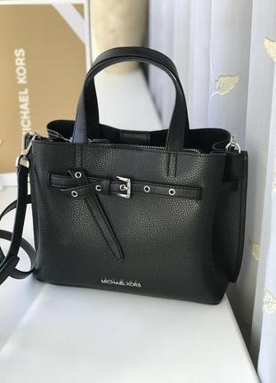 Сумка женская michael kors оригинал emilia small pebbled leather satchel черная3 фото