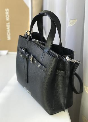 Сумка жіноча michael kors оригінал emilia small pebbled leather satchel чорна4 фото