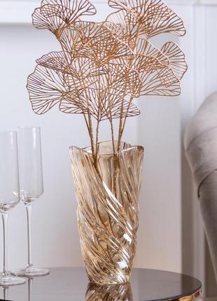 Ваза для квітів скляна декоративна золота 23.5 см для троянд • для орхідей • для тюльпанів • для сухоцвітів2 фото