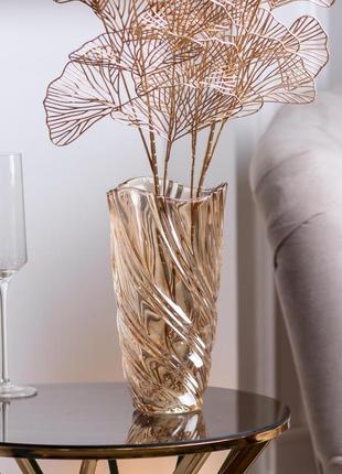 Ваза для квітів скляна декоративна золота 23.5 см для троянд • для орхідей • для тюльпанів • для сухоцвітів4 фото