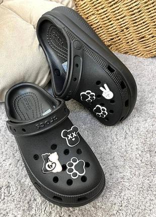 Детские кроксы на платформе crocs classic cutie clog black черные на платформе для девочек