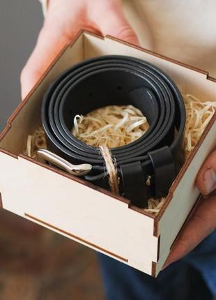 Классический черный кожаный мужской ремень ручной работы