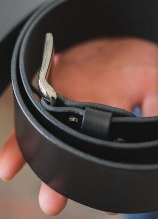 Классический черный кожаный мужской ремень ручной работы