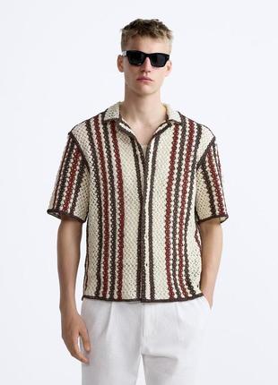 Zara рубашка из рельефной ткани с кружевом "кроше"