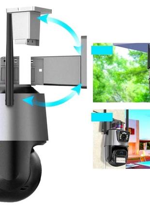 Уличная охранная поворотная wifi камера dual lens zoom 8mp сирена, зум, icsee удаленным