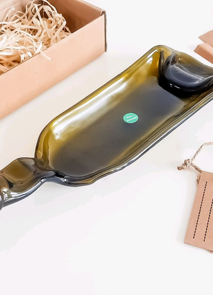 Тарілка з винної пляшки оливкова 0,75 л з пробкою "bottleneck"