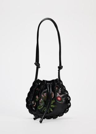 Шкіряна чорна сумка мішок zara new