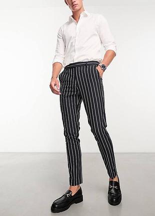 Вузькі штани asos design зі смужками в стилі преппі темно-синього кольору
