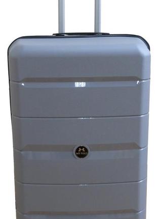 Большой чемодан на колесах из полипропилена 93l my polo, турция серый2 фото