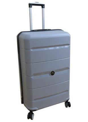 Большой чемодан на колесах из полипропилена 93l my polo, турция серый1 фото