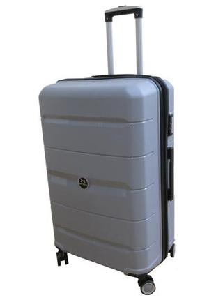 Большой чемодан на колесах из полипропилена 93l my polo, турция серый3 фото