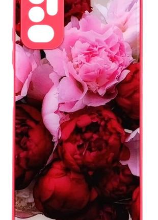 Чехол glass case для xiaomi redpoco x3 pro 5g стеклянный бампер розовый цветы