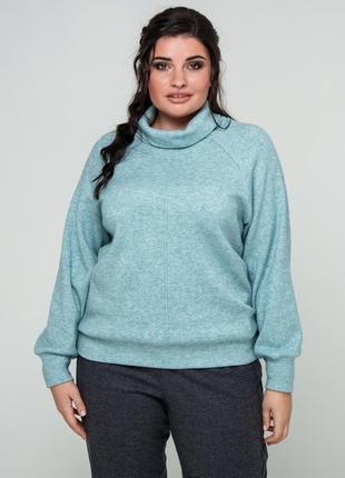 Ангоровий светр кайлі з коміром хомут під шию великих розмірів 52-62 морська хвиля