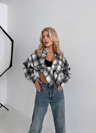 Рубашка оверсайз удлиненная в клетку на пуговицах рубашка коричневая черная голубая трендовая стильная