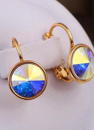 Серьги xuping jewelry камни сваровски в ободке бензиновые хамелеон 1.6 см золотистые