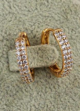 Серьги кольца xuping jewelry две дорожки из камней 1.8 см золотистые