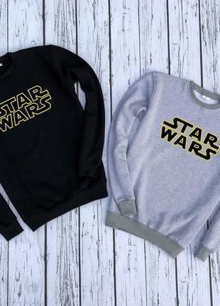 Чоловічий утеплений чорний світшот з принтом "star wars"
