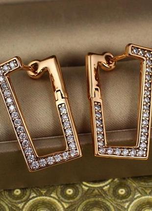 Сережки xuping jewelry прямокутники з камінням 2.4 см золотисті