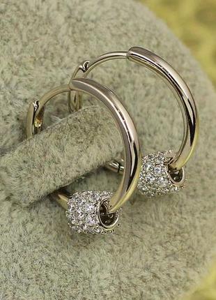 Серьги колечки xuping jewelry со съемным шармом 1,8 см серебристые
