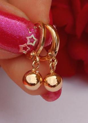 Серьги подвески xuping jewelry шарики 6 мм золотистые
