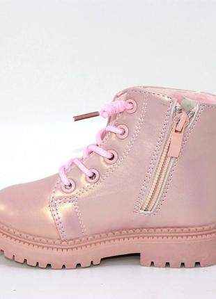 Дитячі рожеві демісезонні черевики для дівчинки з блискавкою рожевий4 фото