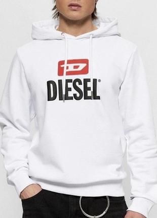 Чоловіче худі diesel біле унісекс дизель кофта з капюшоном толстовка