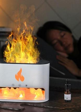 Стильна біла соляна лампа 3-в-1 doctor-101 flame з ультразвуковим зволожувачем повітря та нічником. димування, 4 кольори нічника