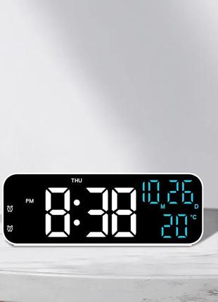 Часы электронные настольные 17,5 см. зеркальные. температура, дата, будильник.