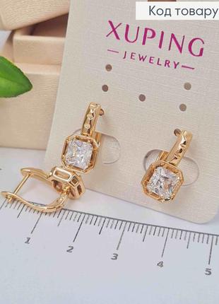 Серьги с большим блестящим камнем, 1,7см, английская застежка, золотистая бижутерия xuping 18k