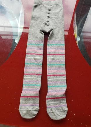 Фірмові бавовняні сірі в смужку колготи колготи дівчинці 2-3 г 92-98см 
нові