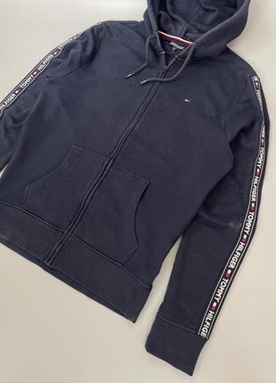 Темно синий зип худи tommy hilfiger с лампасами, лого, логотип, томми халфигер, зипка , оригинал, базовое, однотонное9 фото