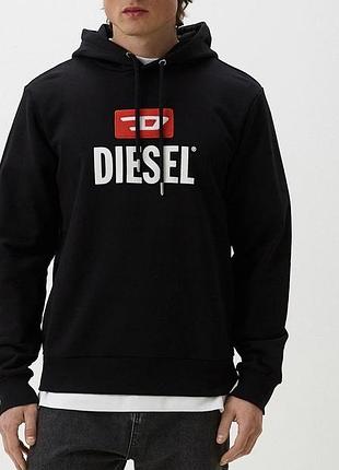 Мужское худи diesel черное унисекс толстовка с капюшоном кофта дизель