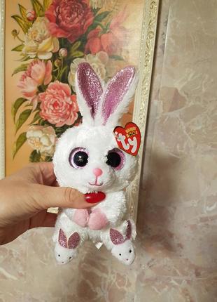 Ty beanie boos очістик білий зайчик у капцях із блискітками slippers, заєць 20 см