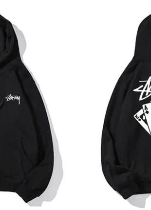 Чоловіче худі stussy with playing card чорне унісекс-толстовка з капюшоном кофта стусі стуссі