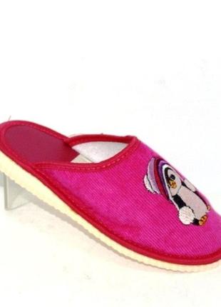Тапочки для дівчинки пап відкритий рожевий-пінгвін рожевий1 фото