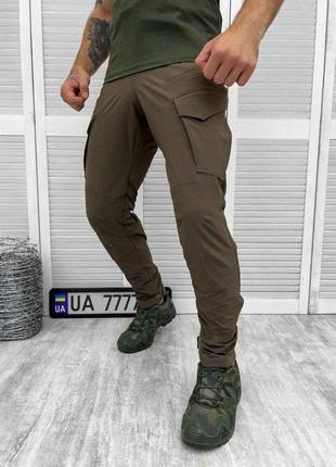 Легкі штани коричневого кольору літні штани стрейчеві штани джогери темні воєнторг ua
