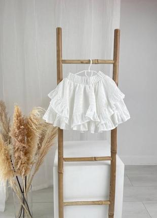 Юбка спідниця для дівчаток біла з ажурної тканини3 фото