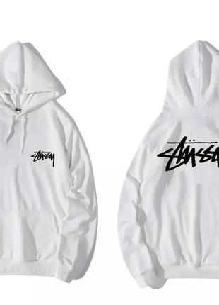 Чоловіче худі stussy унісекс small and big logo біле стусі толстовка кофта