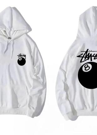 Чоловіче худі stussy 8 ball logo bape logo біле унісекс толстовка з капюшоном кофта стуссі