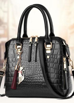 Модная женская сумка через плечо с брелком, сумочка под рептилию змеиная эко кожа "kg"