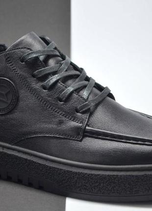 Чоловічі комфортні зимові шкіряні черевики лофери чорні kadar 4575942