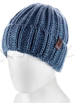 Молодежная шерстяная шапка с отворотом на флисовой подкладке объемной вязки zolly zh114 тёмная-орхидея