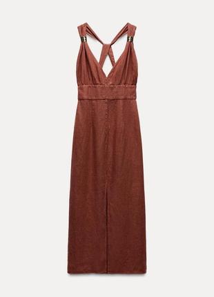 Льняное женское коричневое платье zara new3 фото