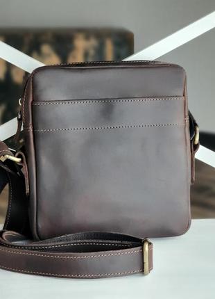Стильная мужская кожаная сумка gs 22*20*5 см коричневая1 фото