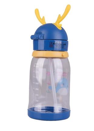 Пляшка для води з трубочкою 550 мл фляга прозора для напоїв з дозатором та ремінцем7 фото