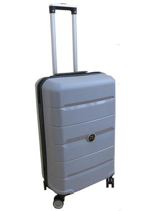 Средний чемодан из полипропилена на колесах 60l my polo, турция серый2 фото